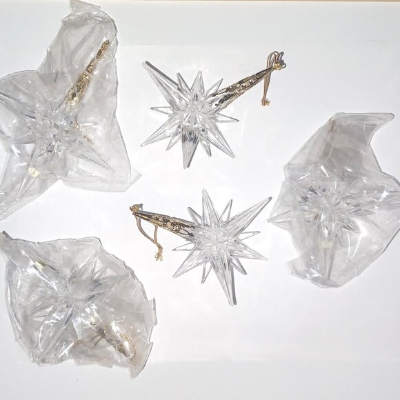 Set of 5 Acrylic Clear Holiday Star Ornaments With Gold Tone Crown - Picture 3 of 5